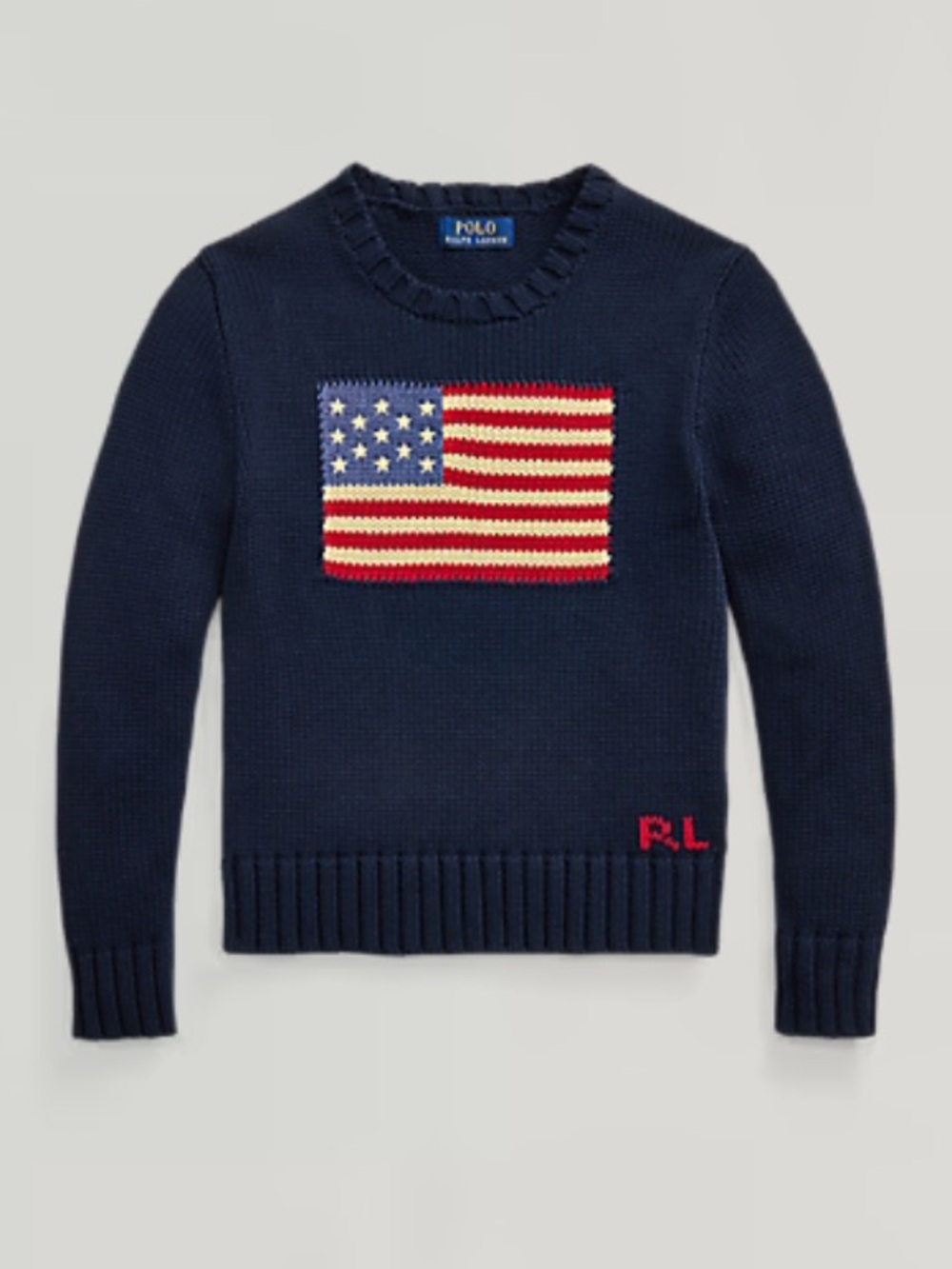 Polo by Ralph Lauren Navy Sweater with American Flag and Red RL Accent